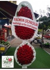 Yağmur Çiçekçilik Özel Kuşaklı Kırmızı Gerbera Açılış ve Tören Çelengi