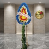 Mavi Tüllü Sarı & Kırmızı Gösterişli Tören ve Açılış Çelengi