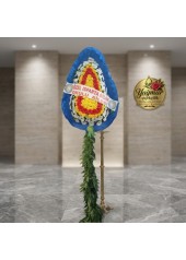 Mavi Tüllü Sarı & Kırmızı Gösterişli Tören ve Açılış Çelengi