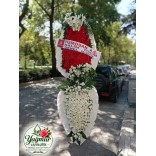 Özel Tasarım Lilyumlu ve Kırmızı-Beyaz Kurumsal Tören Çelengi